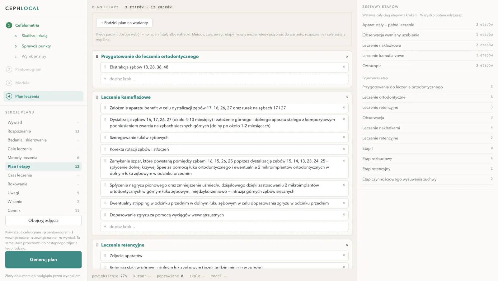 Plan etapowy układany przeciągnięciem - kolejność kroków zmienia się w kilka sekund.
