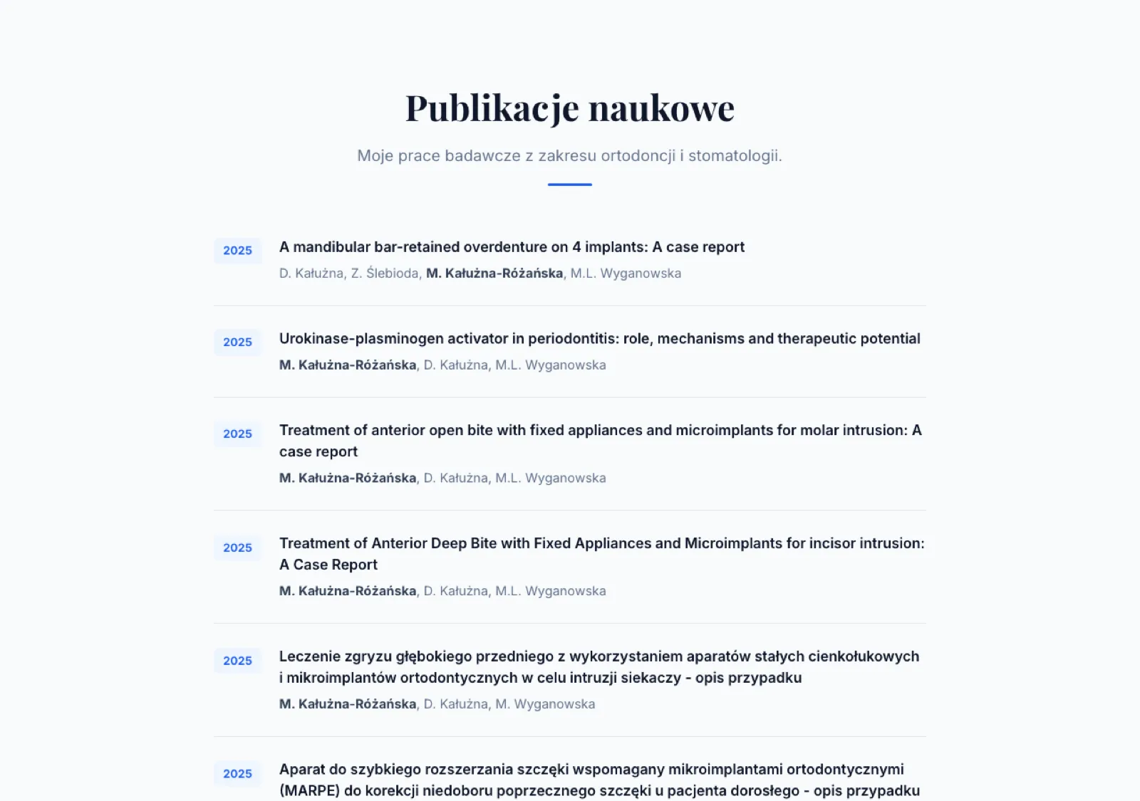 Publikacje naukowe z wyróżnionym współautorstwem - dorobek widoczny od pierwszego spojrzenia.